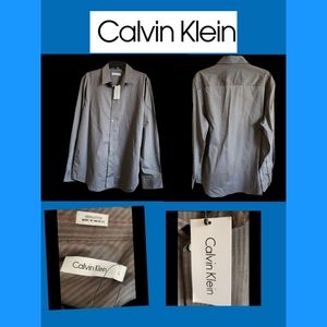 CALVIN KLEIN  GRAY STRIPED CYLCONE LIFESTYLES MENS DRESS SHIRT SIZE L BNWT
